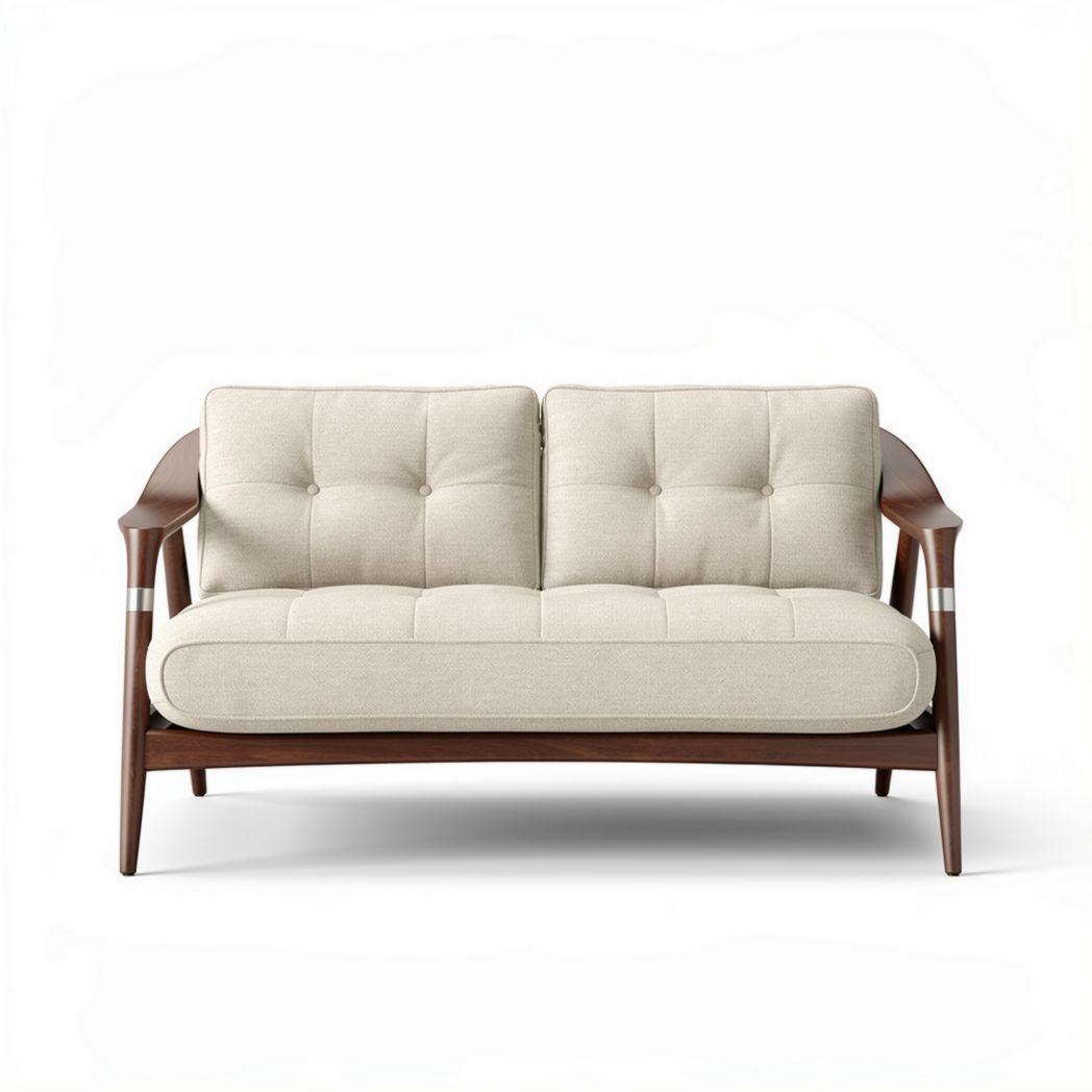 Canapé en bois marron et tissu crème dimensions 180 x 85 x 75cm