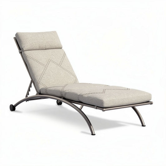 Chaise longue en métal gris avec coussin en tissu beige dimensions 180 x 70 x 90cm