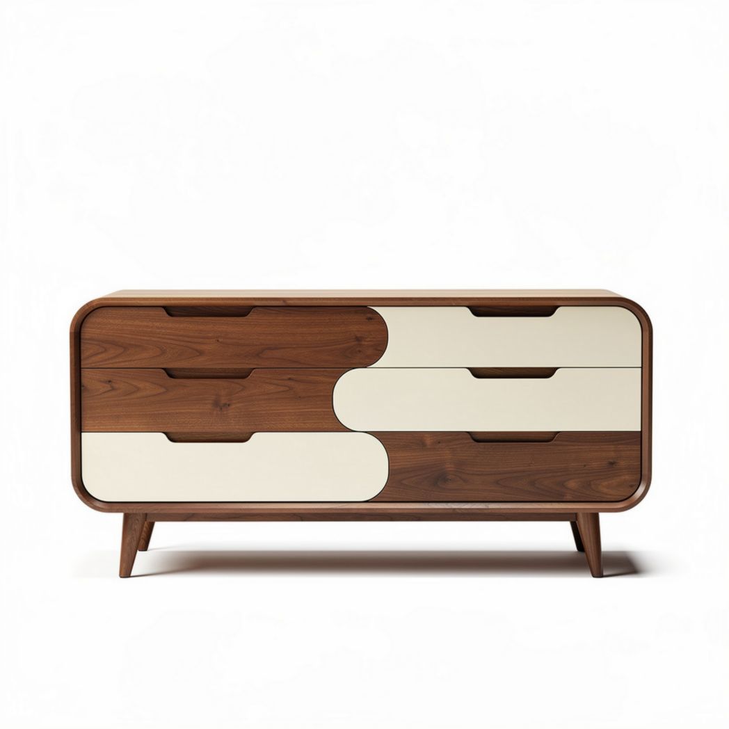 Meuble de rangement en bois noyer et blanc 120 x 50 x 70cm avec tiroirs