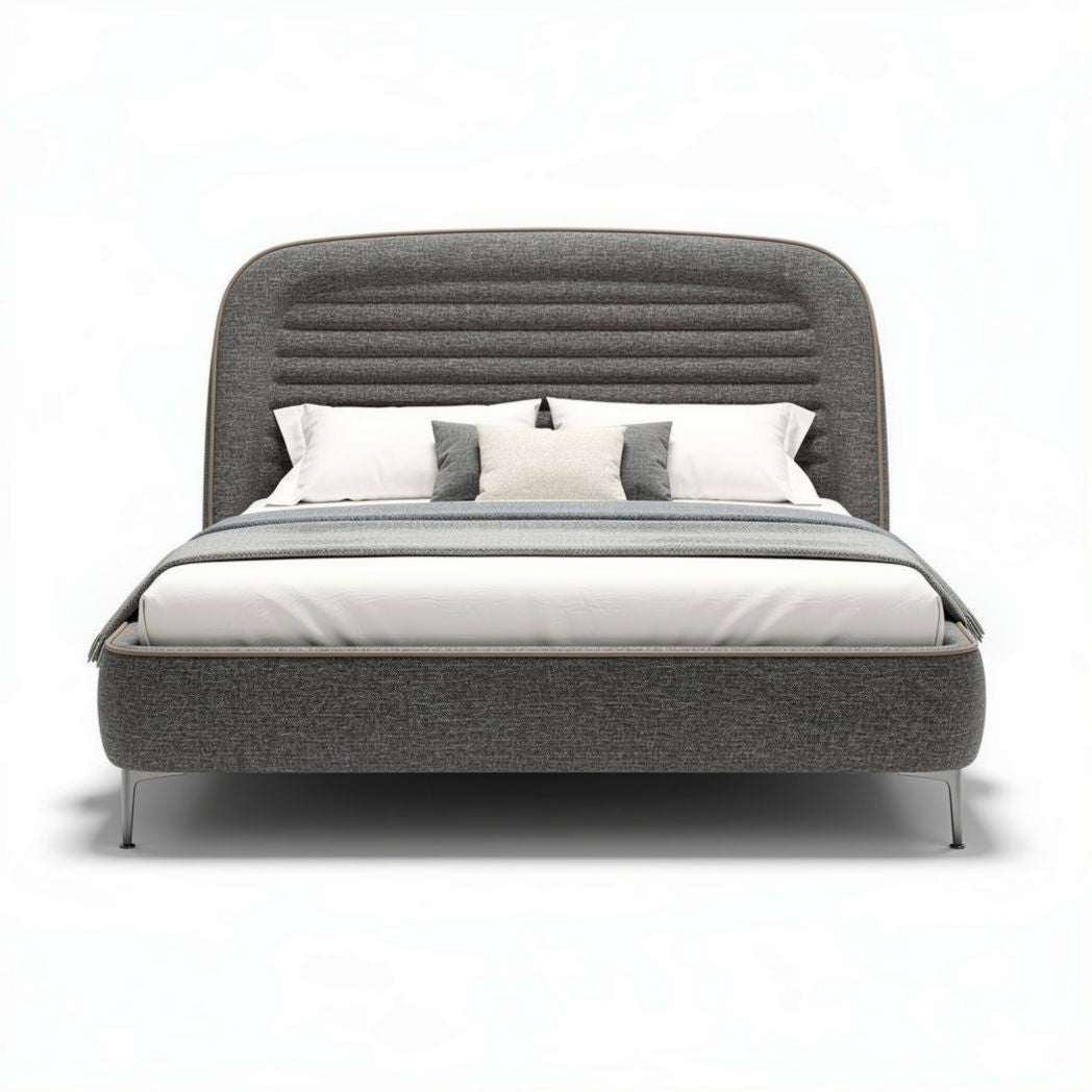 Lit double en tissu gris avec tête de lit rembourrée 200 x 160 x 100cm