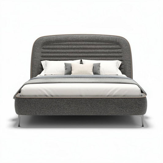 Lit double en tissu gris avec tête de lit rembourrée 200 x 160 x 100cm