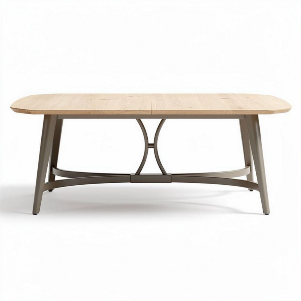 Table à manger en bois clair diamètre 200 x 100 x 75cm avec pieds en métal
