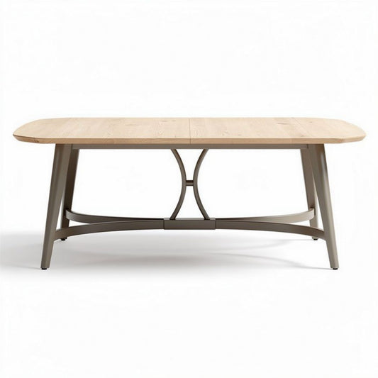 Table à manger en bois clair diamètre 200 x 100 x 75cm avec pieds en métal