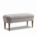 Banc rembourré en tissu beige avec pieds en bois 120 x 50 x 40cm