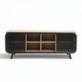Meuble de télévision en bois et métal noir 120 x 40 x 50cm avec rangement ouvert