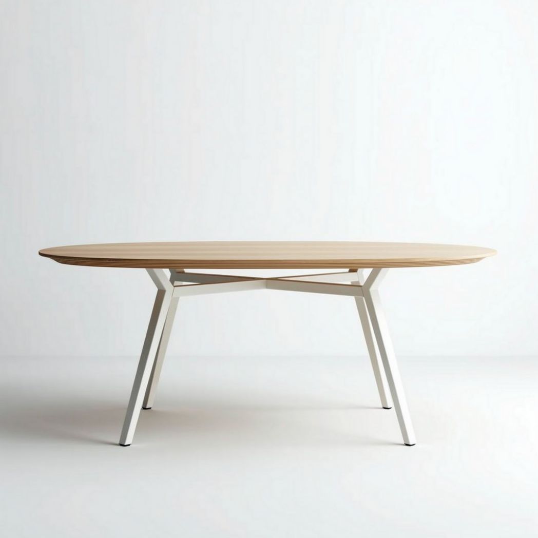 Table ovale en bois de chêne et métal blanc 160 x 80 x 75cm