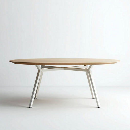 Table ovale en bois de chêne et métal blanc 160 x 80 x 75cm