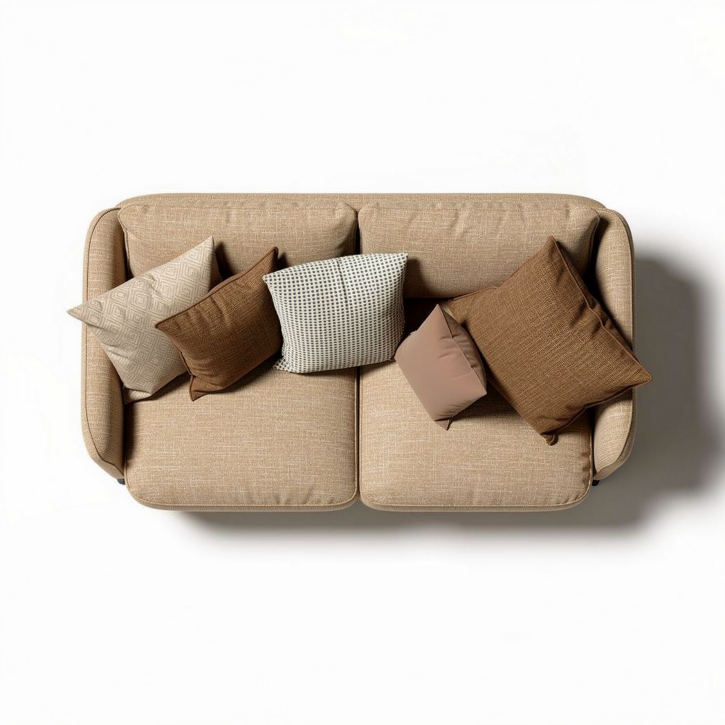 Canapé en tissu beige avec coussins décoratifs 180 x 90 x 75cm