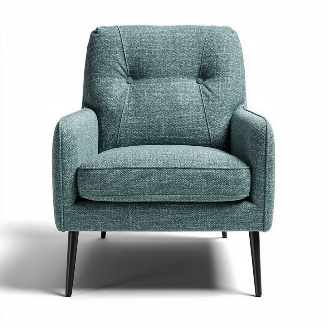 Fauteuil en tissu gris-vert avec pieds en métal noir dimensions 75 x 80 x 85cm
