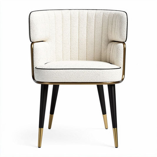 Fauteuil design en tissu blanc avec pieds en métal noir et doré 60 x 60 x 75cm