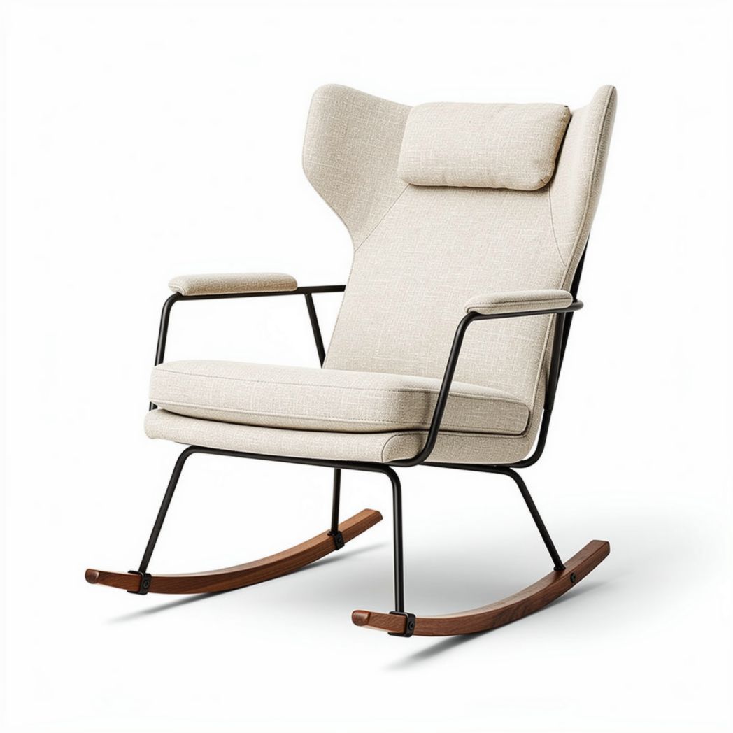 Fauteuil à bascule en tissu beige et métal dimensions 85 x 70 x 100 cm