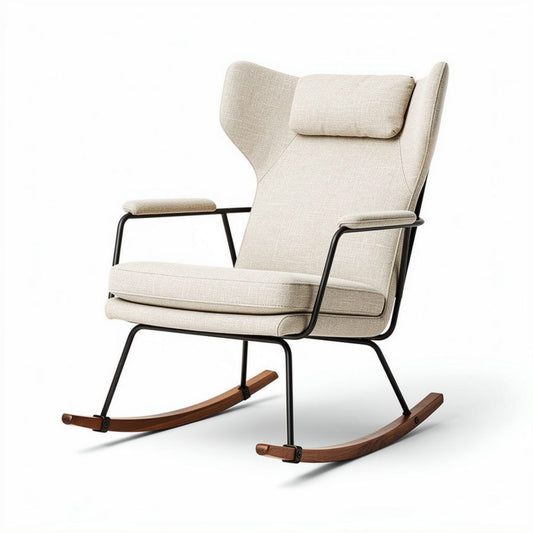 Fauteuil à bascule en tissu beige et métal dimensions 85 x 70 x 100 cm