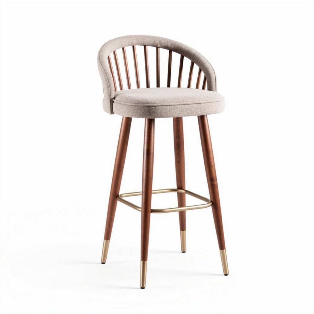 Tabouret de bar en bois avec assise en tissu beige dimensions 45 x 45 x 100cm