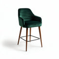 Chaise de bar en velours vert avec pieds en bois de 45 x 50 x 90cm