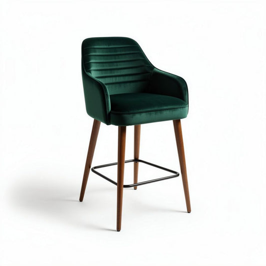 Chaise de bar en velours vert avec pieds en bois de 45 x 50 x 90cm