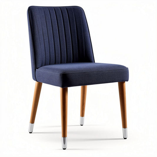 Chaise en tissu bleu avec pieds en bois de hêtre 45 x 45 x 85cm