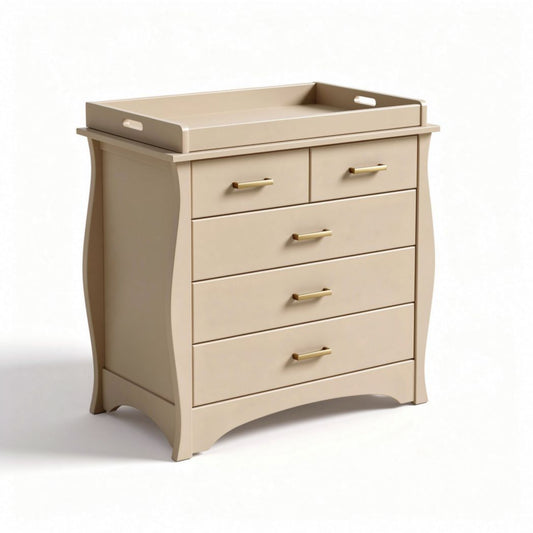 Commode à langer en bois beige avec cinq tiroirs et tablette amovible 80 x 40 x 100cm