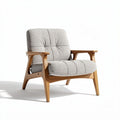 Fauteuil en bois clair avec rembourrage gris et dimensions 80 x 70 x 70cm